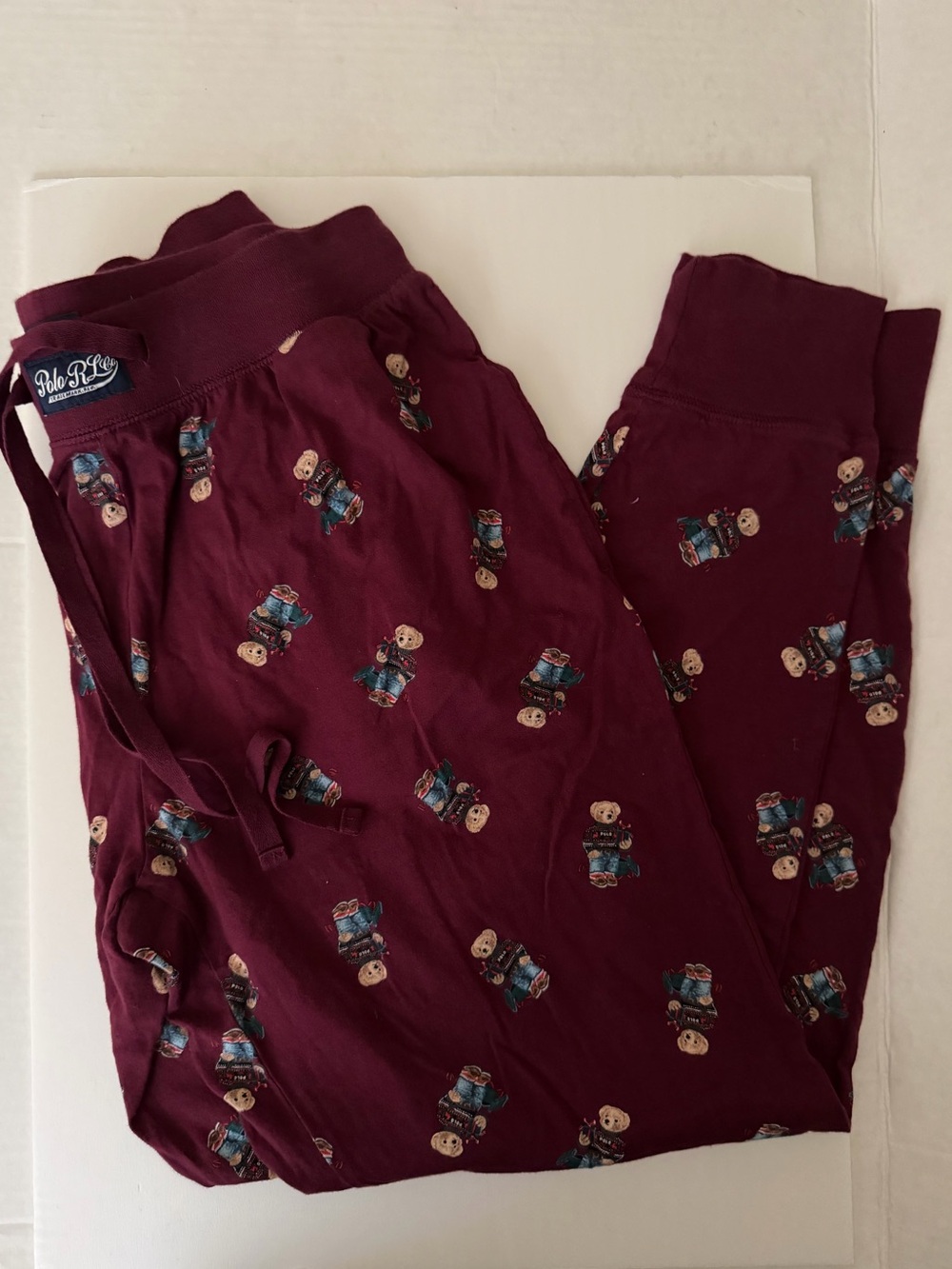 Polo by Ralph Lauren Maroon Mens Jogger Pants with Bear Motif Medium